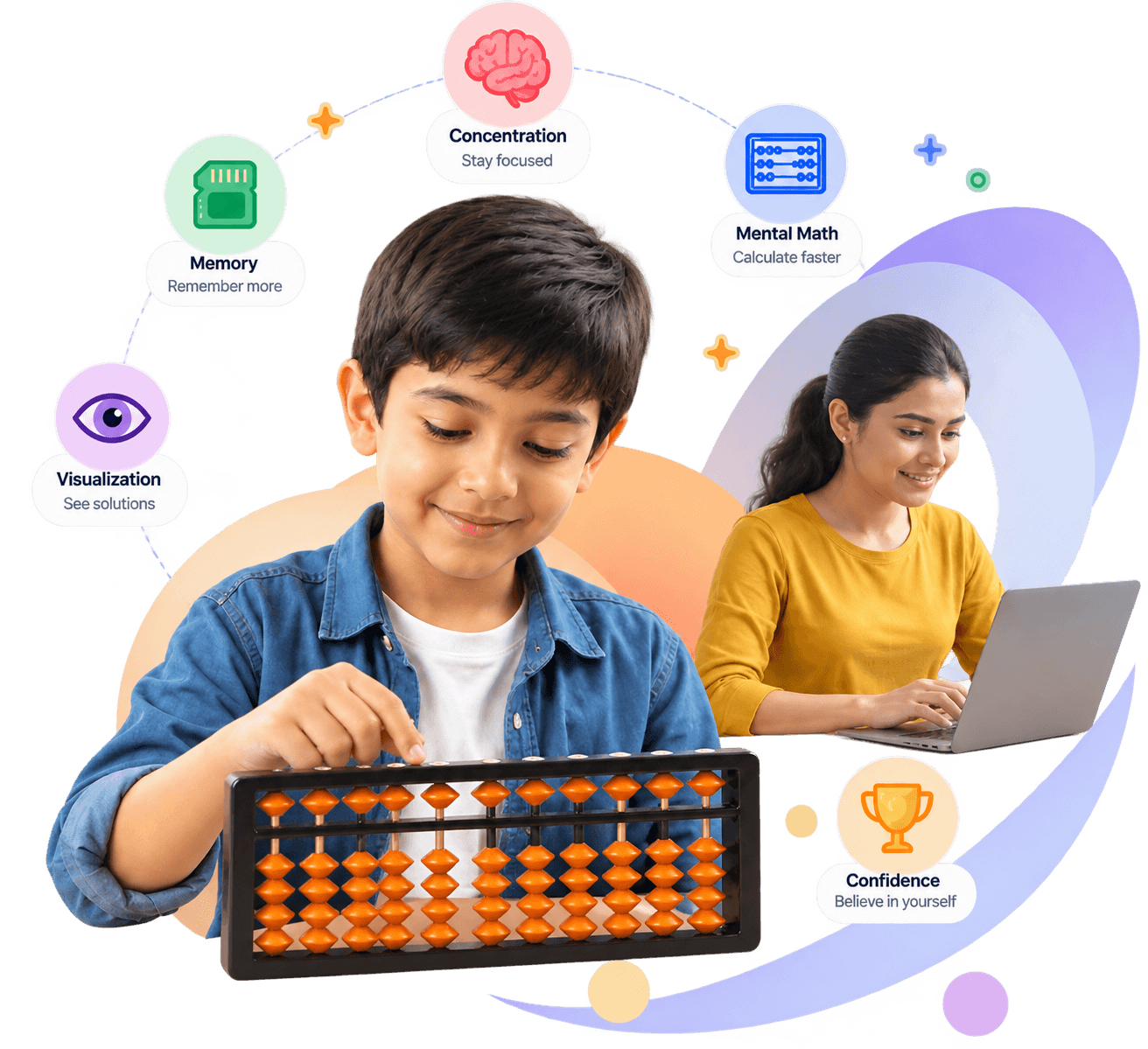 Student learning abacus with teacher guidance and mental maths benefits