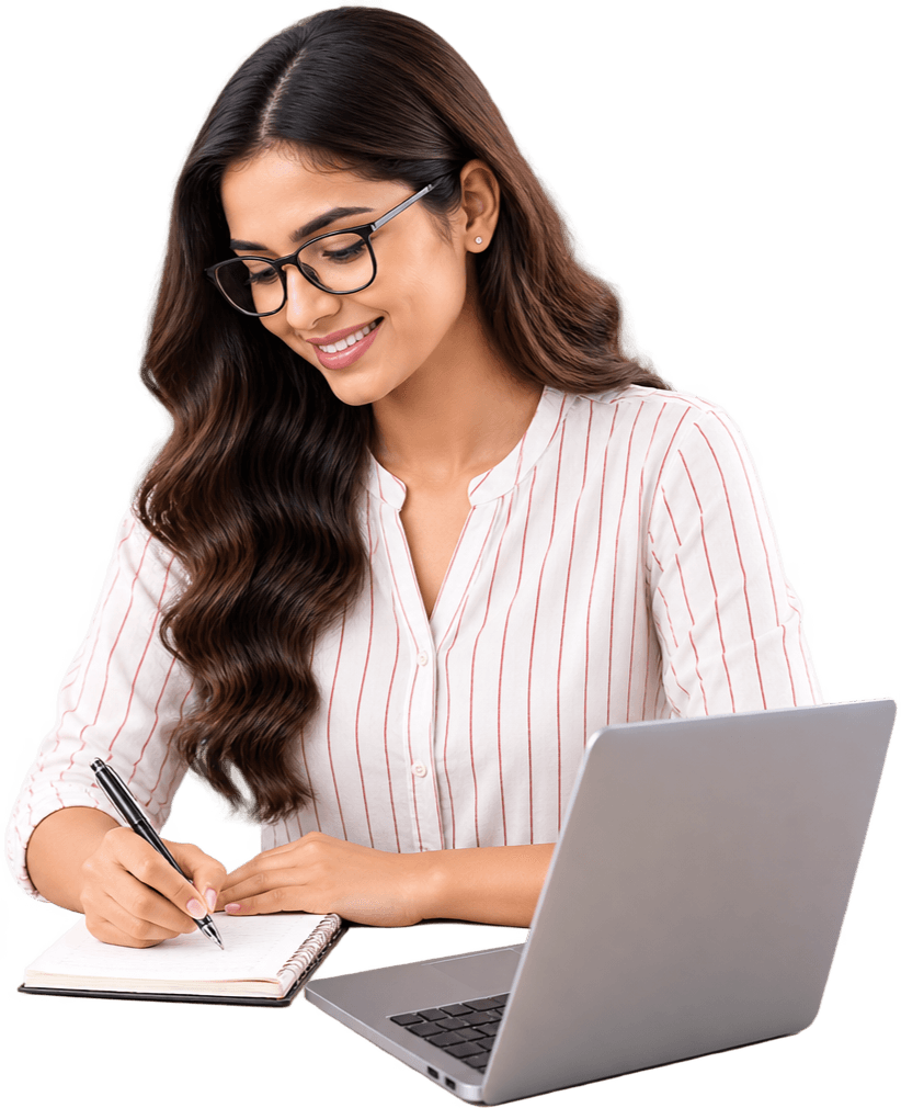 Teacher training with laptop and notebook