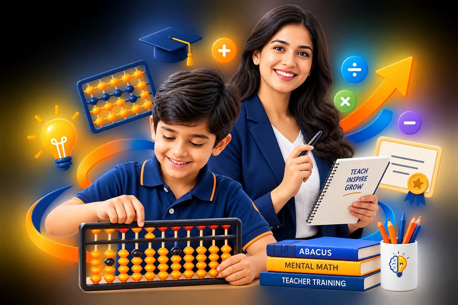 A student and a certified instructor with an abacus